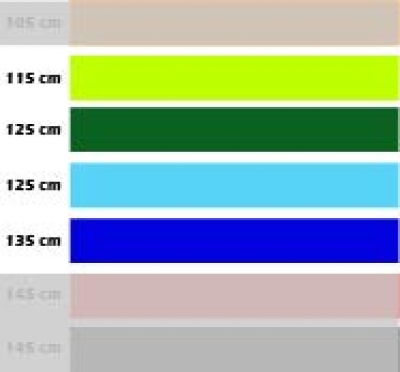 Parcours vert clair, vert foncé, bleu clair et bleu foncé destinés aux personnes dont la taille est comprise entre 1m25 et 1m45.